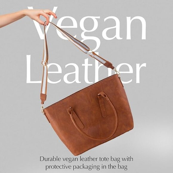 Pinafore Large Vegan Leather Tote Computer Bag Adjustable Crossbody Guitar Strap - Picture 4 of 7